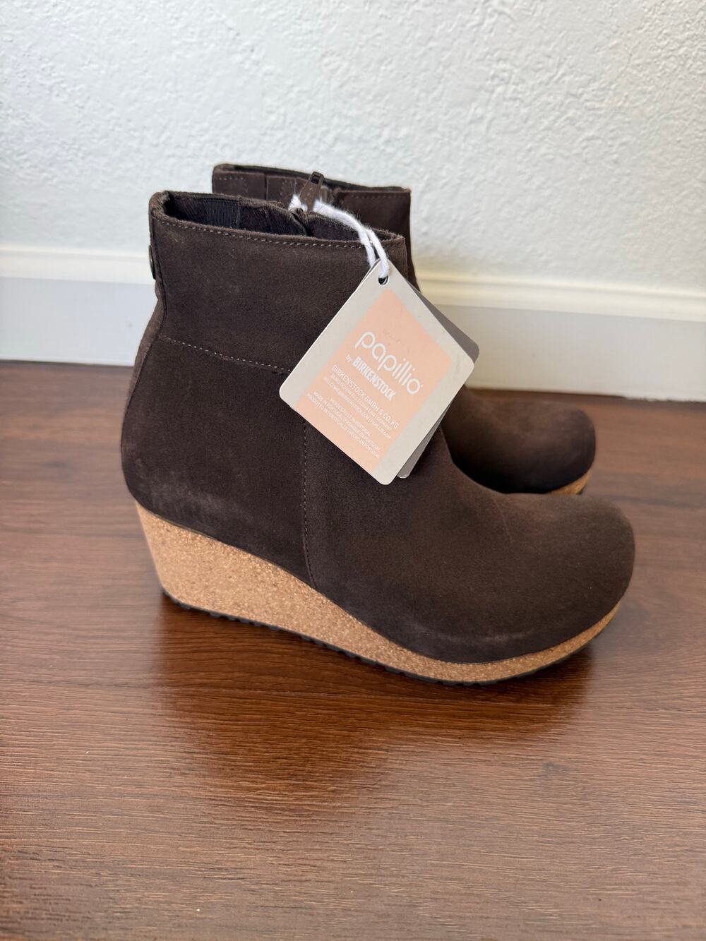 Papillio Birkenstock NWT Ebba Ankle Boots Brown Suede Sz 36 (US 5) Cork Wedge